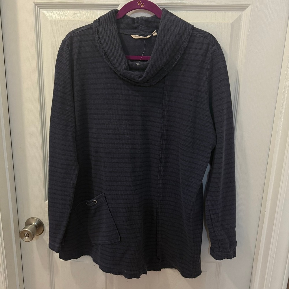 Soft Surroundings Womens XL Striped Madison Tunic Top Cowl Neck Ribbed Lagenlook
